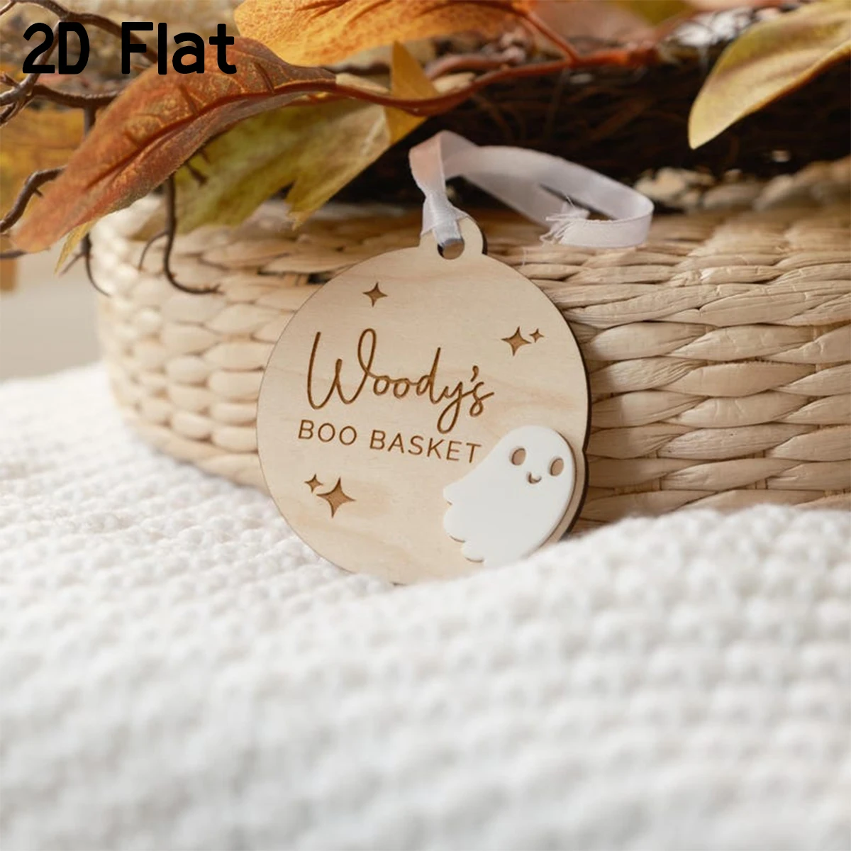 Custom Halloween Boo Basket Wooden Name Round Hanging Ornament,Cute Ghost Star Engraved, Trick‑or‑Treat, Kids Halloween Gift