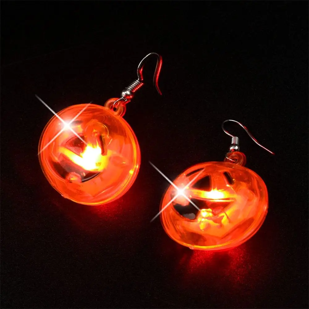 Luminous Halloween Pendant Pumpkin Dangle Ear Clips LED Skull Earrings Electric Black Cat Spider Ghost Glowing Dangle Earrings