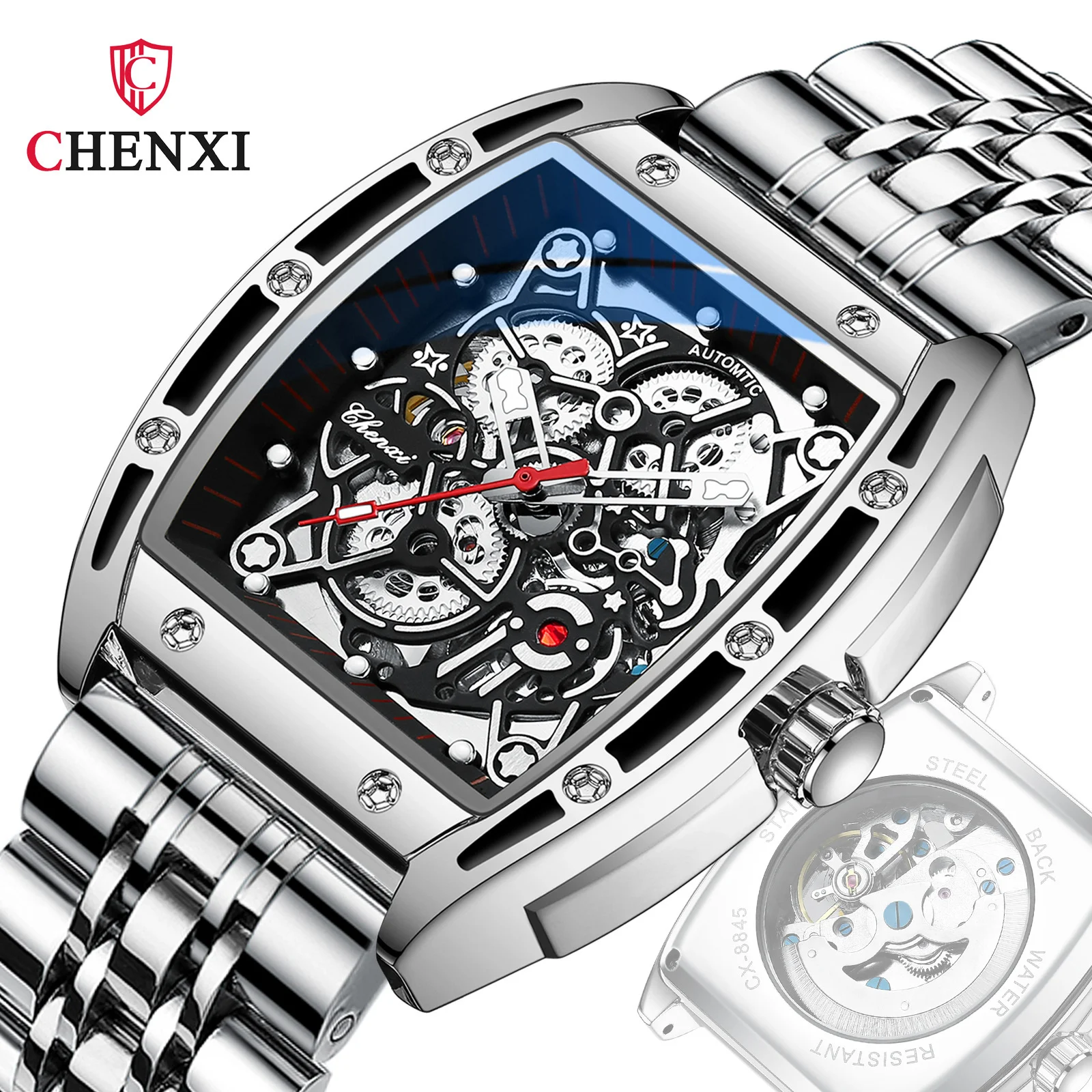 CHENghts-Montre mécanique automatique pour homme, Vibrato évidé, acier inoxydable, montre-bracelet d\'usine, Reloj zones bre, offre spéciale, 8865