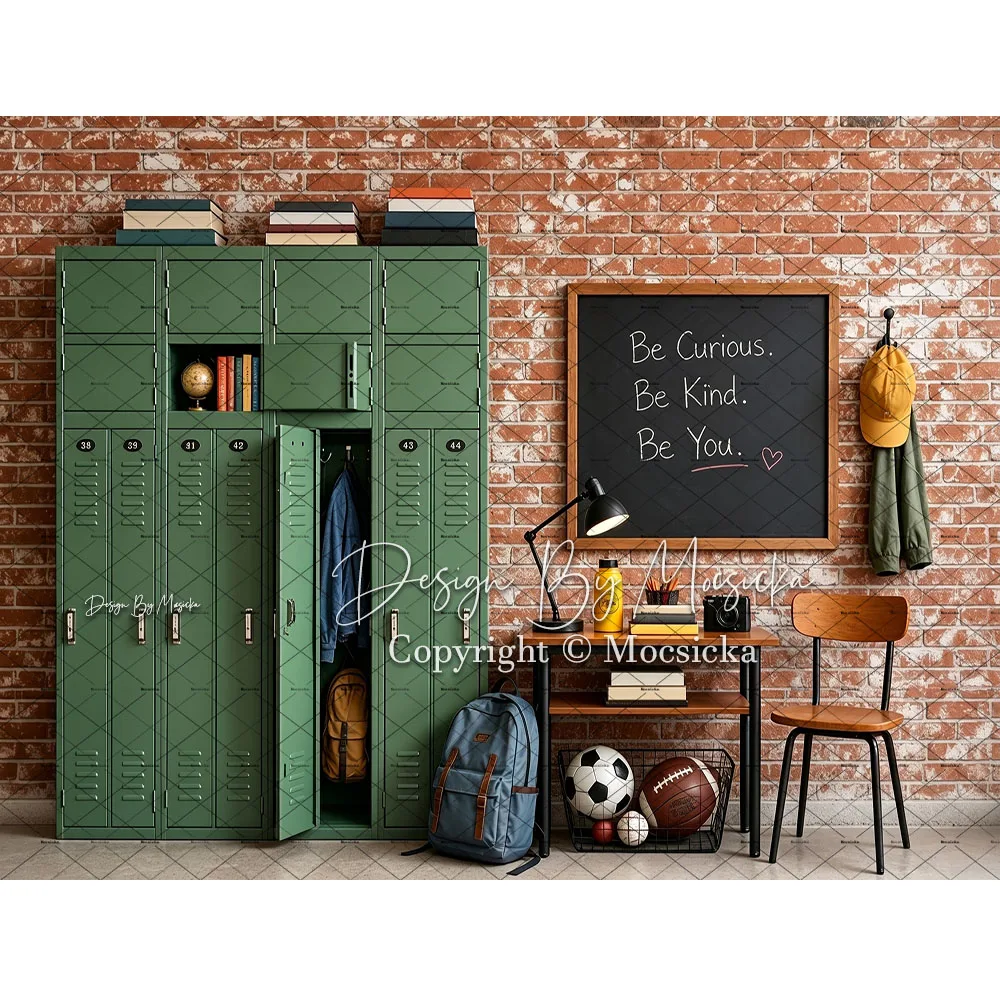 Mocsicka Kids Back To School Party Backdrop Photography Locker Brick Wall Chalkboard Books Background Student Birthday Photozone