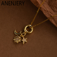 ANENJERY 316L Stainless Steel Moon Star Zircon Necklace For Women Temperament Versatile Jewelry Gifts Wholesale Daily