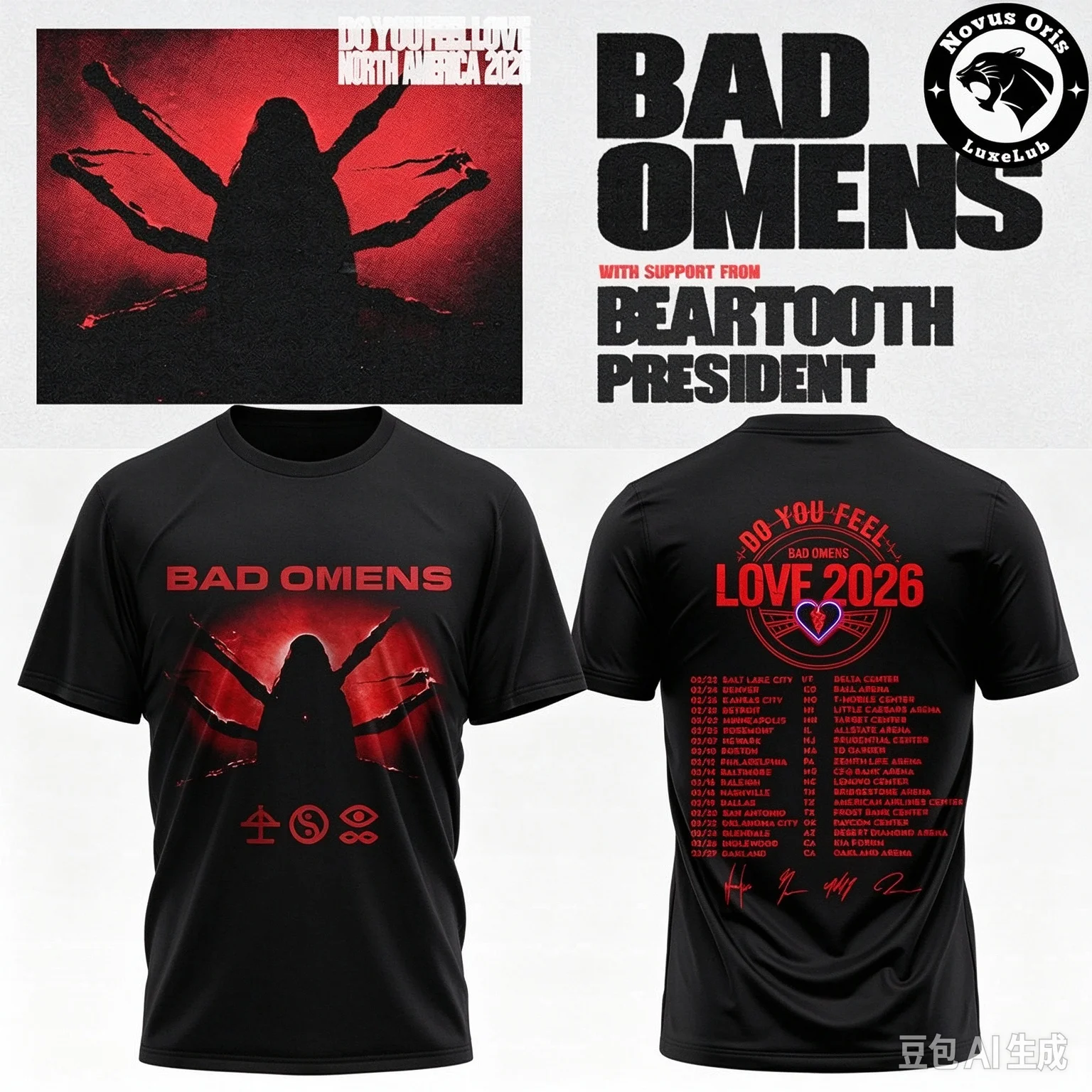 Bad Omens Europe Tour 2026 T-shirt Unisex Double Sided Print Metal Band Fan Short Sleeve Concert Tee Ins Y2k