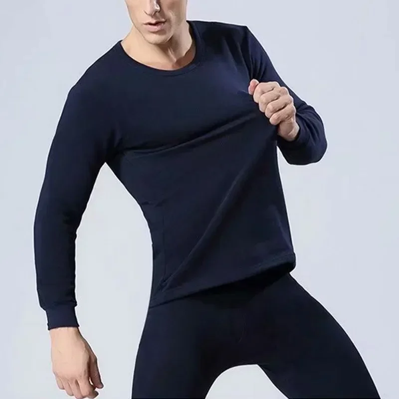 Set Autumn Slim Sleeve Thermal Men Underwear New +long Round-neck 2024 Thicken 2 Winter Suit Johns Tops Velvet PCS Seamless Long