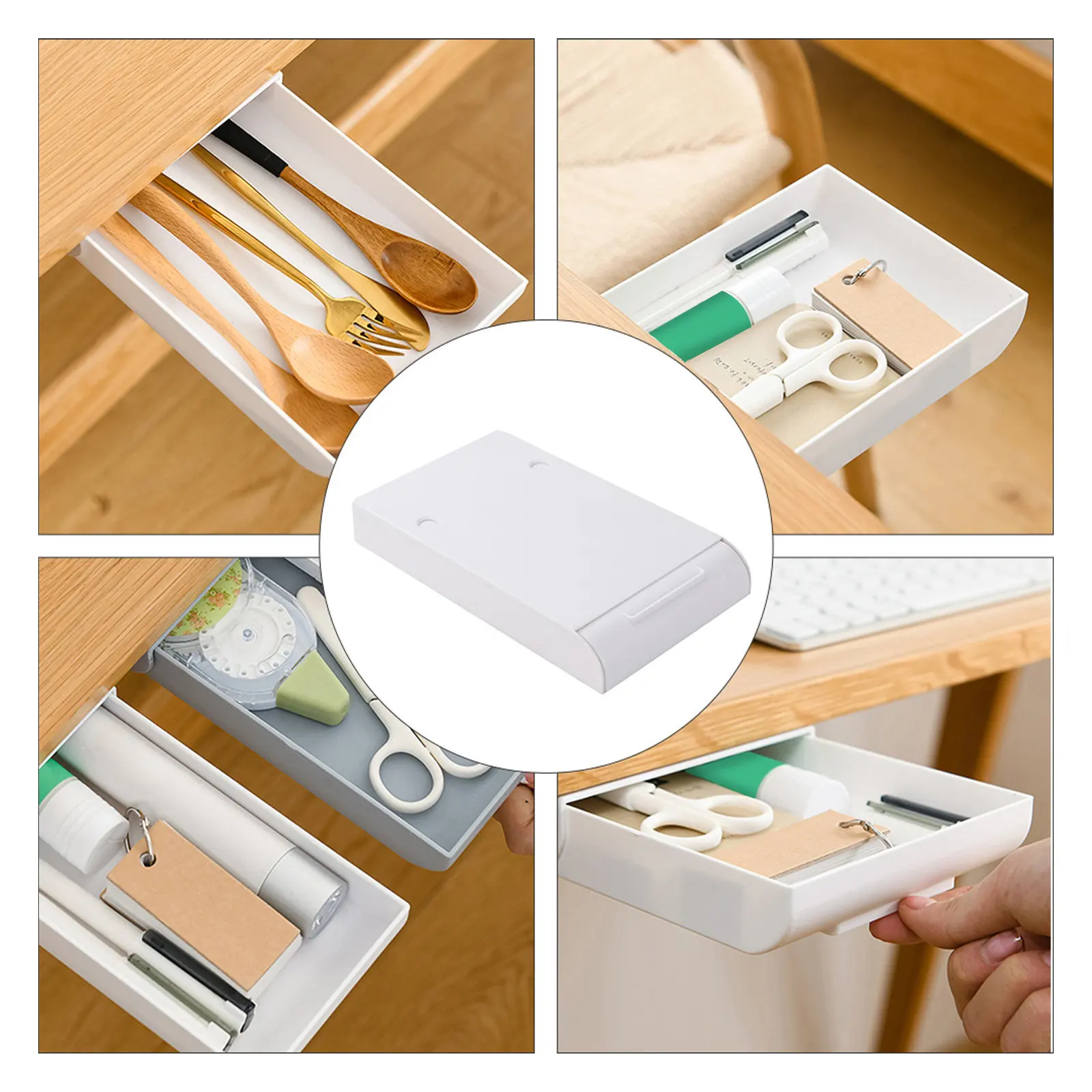 2Pcs Creative ABS Drawer Style Pencil Box Adhesive Under Table Desk Organizer Hidden Stationery Storage Box for Students Office