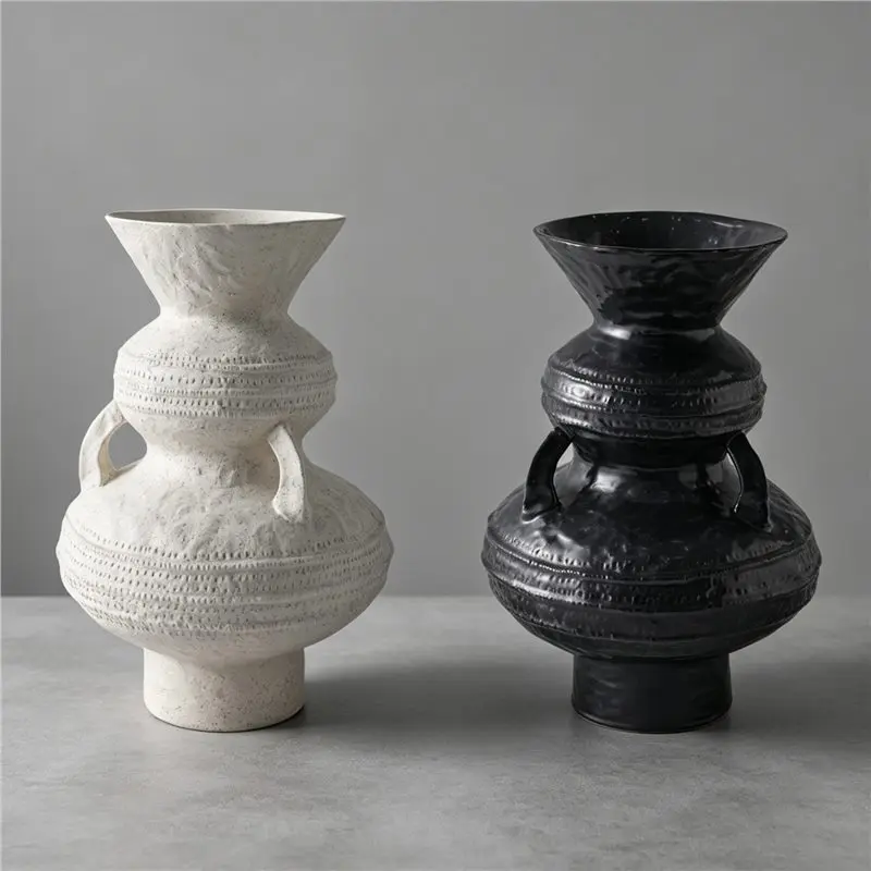 Modern Art Handmade Ceramic Vase Golden Ball Embellishment Decorative Ornament Advanced Sense Stacked Flower Vase
