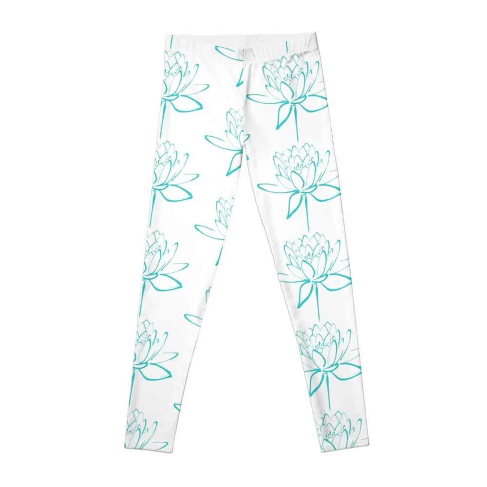 

Lotus Blossom Calligraphy Cyan Leggings Sports female Women's sports Womens Leggings