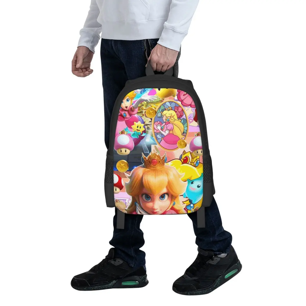 Girls Peach Princess Print Student Backpack School Bag Hiking Travel Daypack for Men Women Fashion Bookbag Shoulder Bags