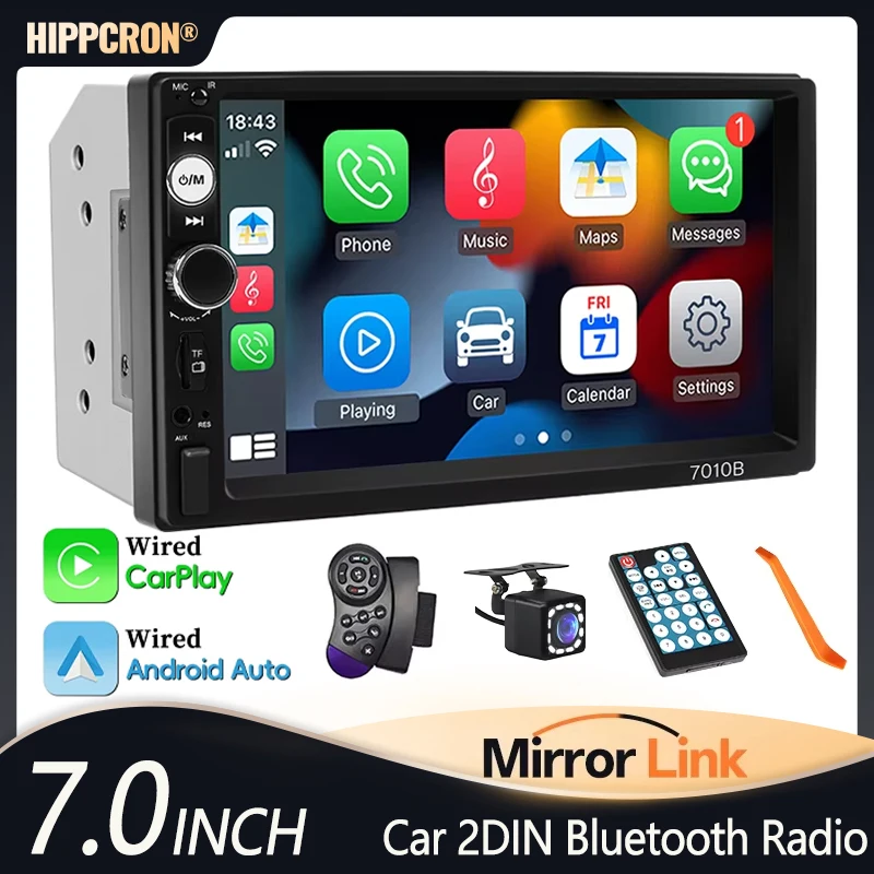 

Hippcron 7" Touch Screen MP5 Stereo Player Carplay Android Auto 2din Car Radio Multimedia USB AUX Input BT Support Camera