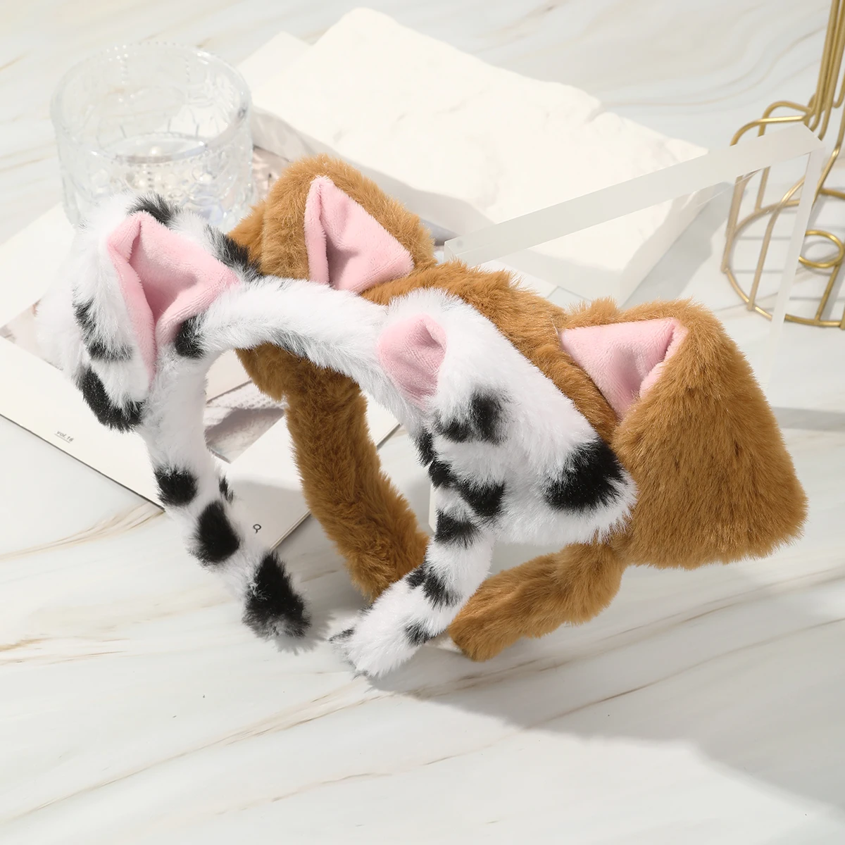 Fascia per capelli con orecchie di cane carino peluche autunno inverno soffici cerchi per capelli caldi copricapo accessori per capelli per donne ragazze trucco fascia per capelli