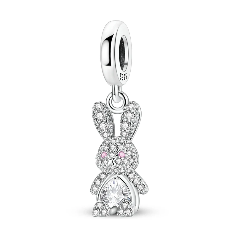 

925 Sterling Silver Sparkling Rabbit Charms Pendant For Women Fit Original Bracelet DIY Birthday Party Jewelry Gifts