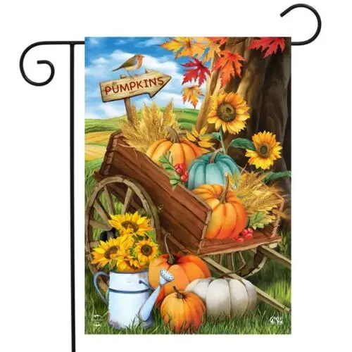 Pumpkin Cart Autumn Garden Flag Sunflowers Watering Can 12.5 X18 Briarwood Lane