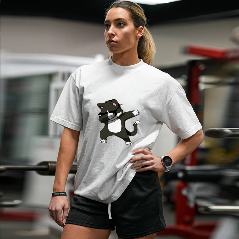 

Y2K Graphic T Shirt Women Men Cute Dancing Cat Print Tee Funny Animal Design Streetwear Top Comfortable Cotton Shirt Loose Fit
