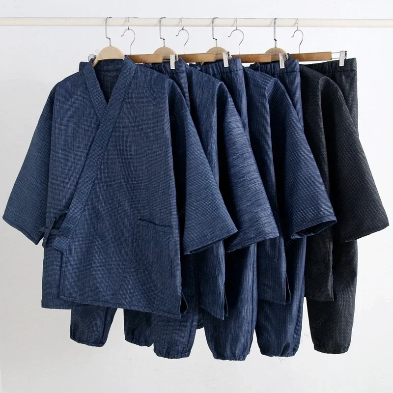 Samue pakaian kerja tradisional Jepang 2 potong set jaket celana biksu Buddha biarawati Zen pakaian kerja berkebun lanskap