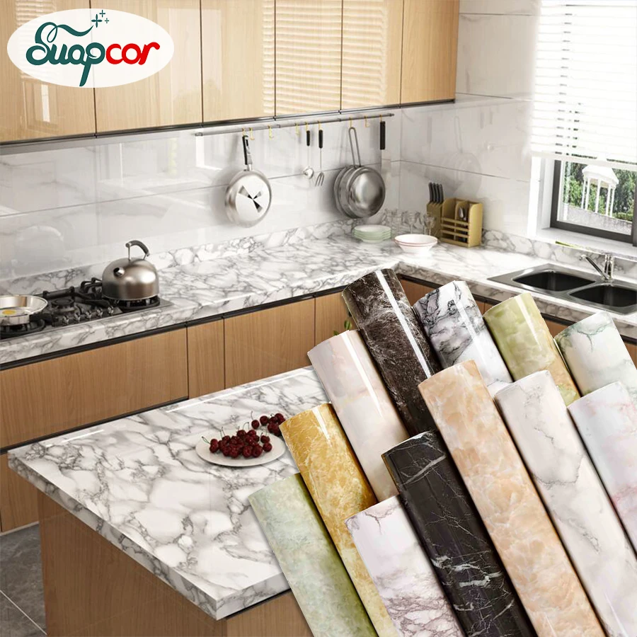 Self-Adhesive Kitchen Oil-Proof Wallpaper Marble Cabinets Desktop Old Furniture Renovation Film Washable Waterproof Tile Sticker