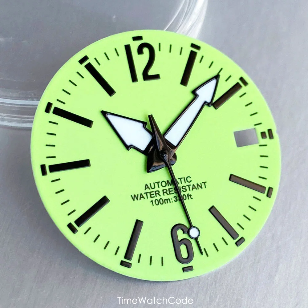 

29mm Fully Luminous NH35 Watch Dial Face Hands Fit for NH35A NH36A NH38A 4R35/36 Automatic Movement Green Lume Diver Watch Dial