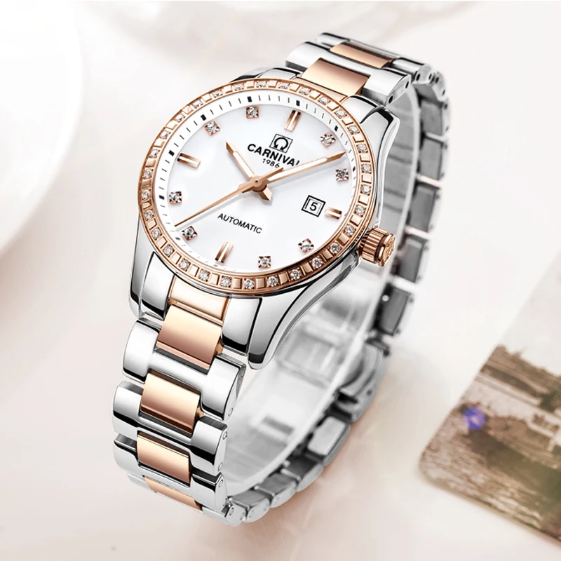 

CARNIVAL Brand Mechanical Watch Ladies Luxury Automatic Movement Fashion Wristwatches Luminous Waterproof for Women Reloj Mujer
