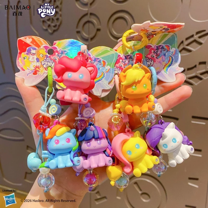 Hasbro Licensed My Little Pony Square Pixel Phone Charm Cute Twilight Sparkle Pinkie Pie Mini Anime Figure Backpack Keychain Swe