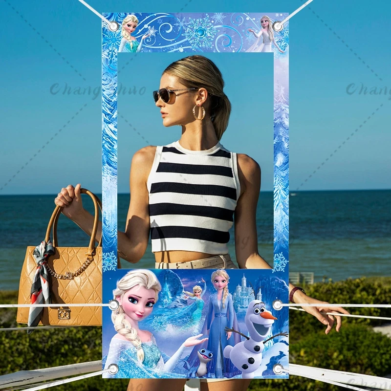 Disney Frozen Princess Elsa Photo Booth Frame Props for Girls Birthday Party Shooting Backdrop Props Baby Shower Decor Supplies