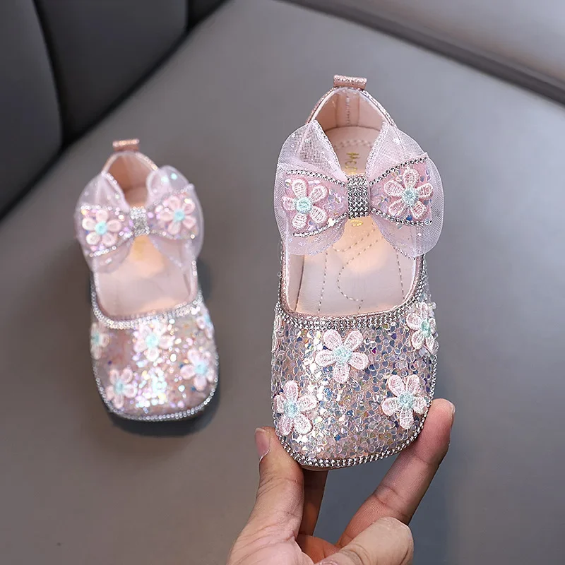 

Spring Children's Leather Shoes Fashion Flower Bow Baby Girls Princess Shoes Soft Sole Comfortable Flat Kid's Performance Shoes