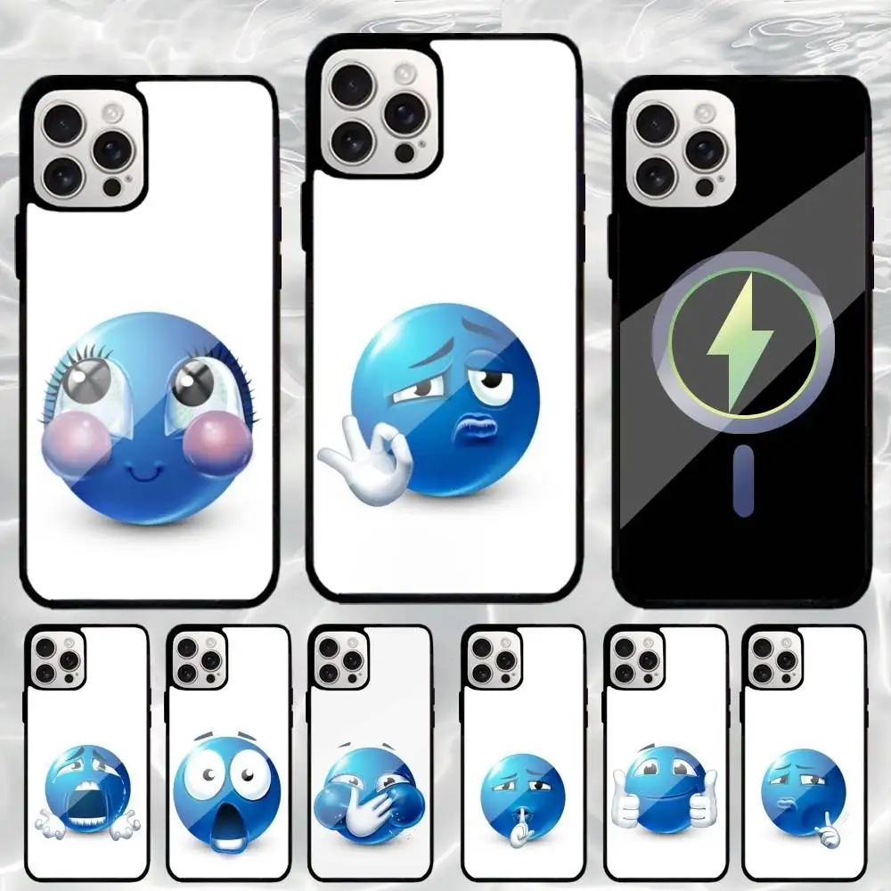 

B-Blue Emoji Phone Case For iPhone17,16,15,14,13,12,11 Plus,Pro Max Magnetic For Magsafe Wireless Charging