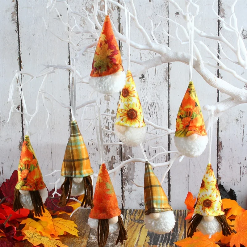 

8Pcs/set Harvest Festival Figurine Hanging Autumn Cute Faceless Old Man Gnome Doll Thanksgiving Decoration