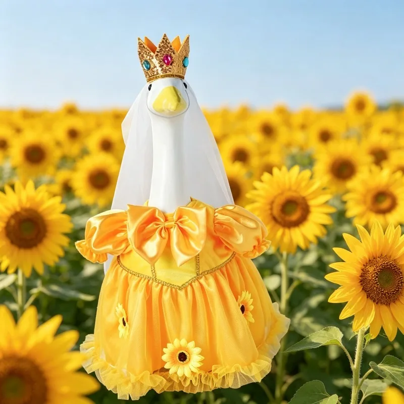 23 Inch Porch Goose Farmhouse White Goose Sunflower Tulle Skirt Clothes Outdoor Garden Statue Decoration,Without Goose