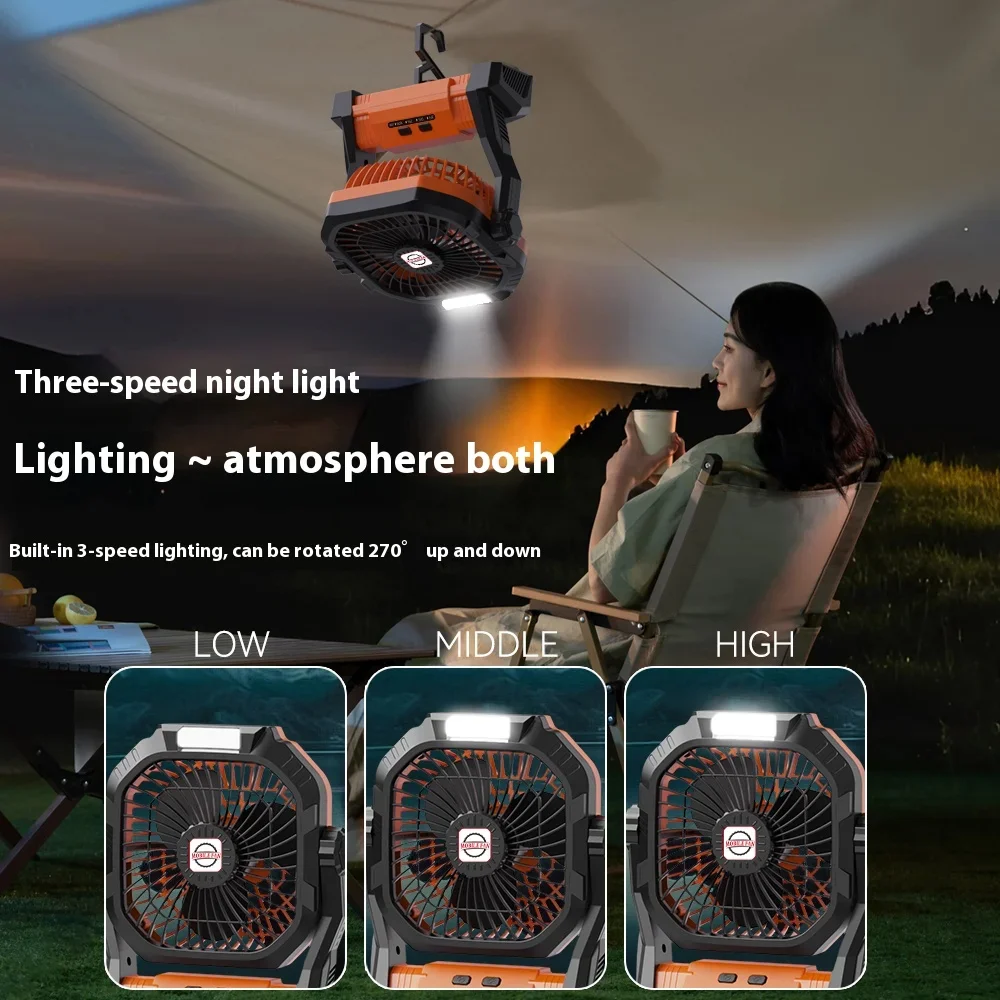 مروحة سقف معلقة متعددة الوظائف مع أضواء P20 مروحة تخييم داخلية وخارجية محمولة مع إضاءة