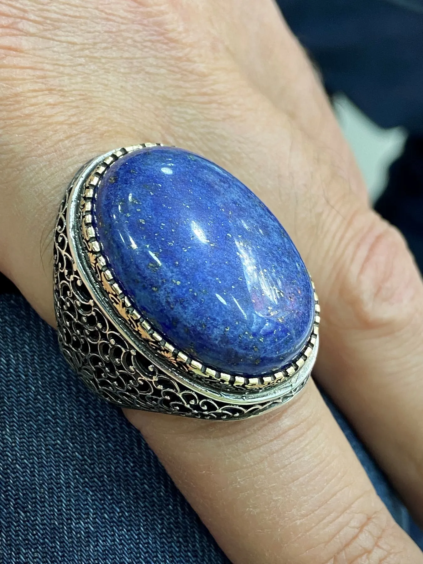 Mens Handmade Ring , Large Lapis Lazuli Gemstone Ring, Men Sterling Silver Ring, Ottoman Jewelry , Men Vintage Ring, Gift for Hi