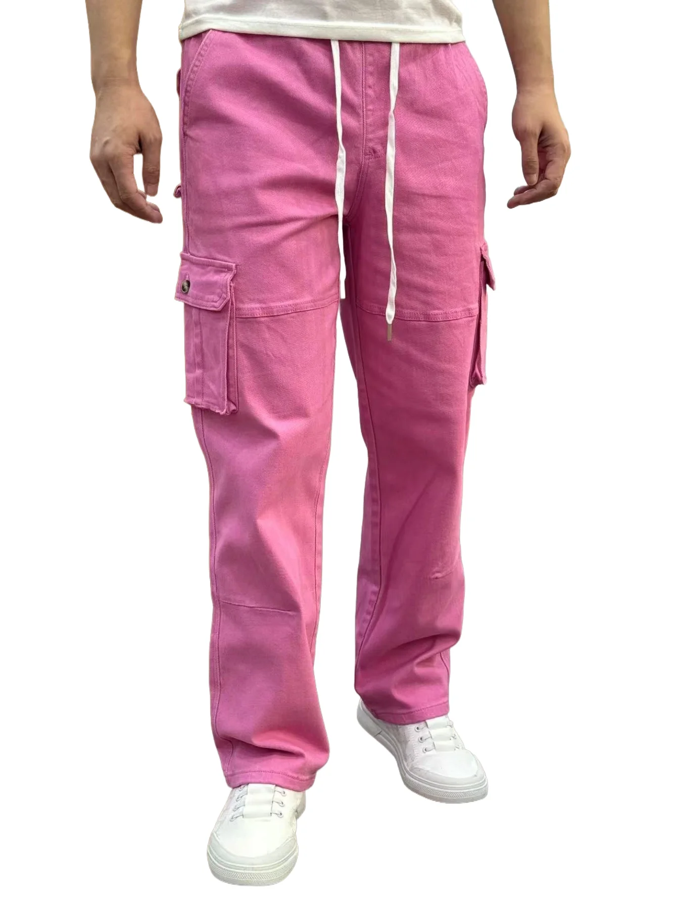 

KING JEANS Men's Fashion Pants with Elastic Waist and Basic Multi-Pocket Design Hip-Hop Motorcycle Style Maroon Straight Pants