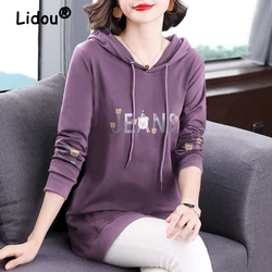 Women Cartoon Letter Print Hooded Sweatshirts Autumn Korean Fashion Casual Streetwear Hoodie Y2K Long Sleeve Tunic Pullover Tops