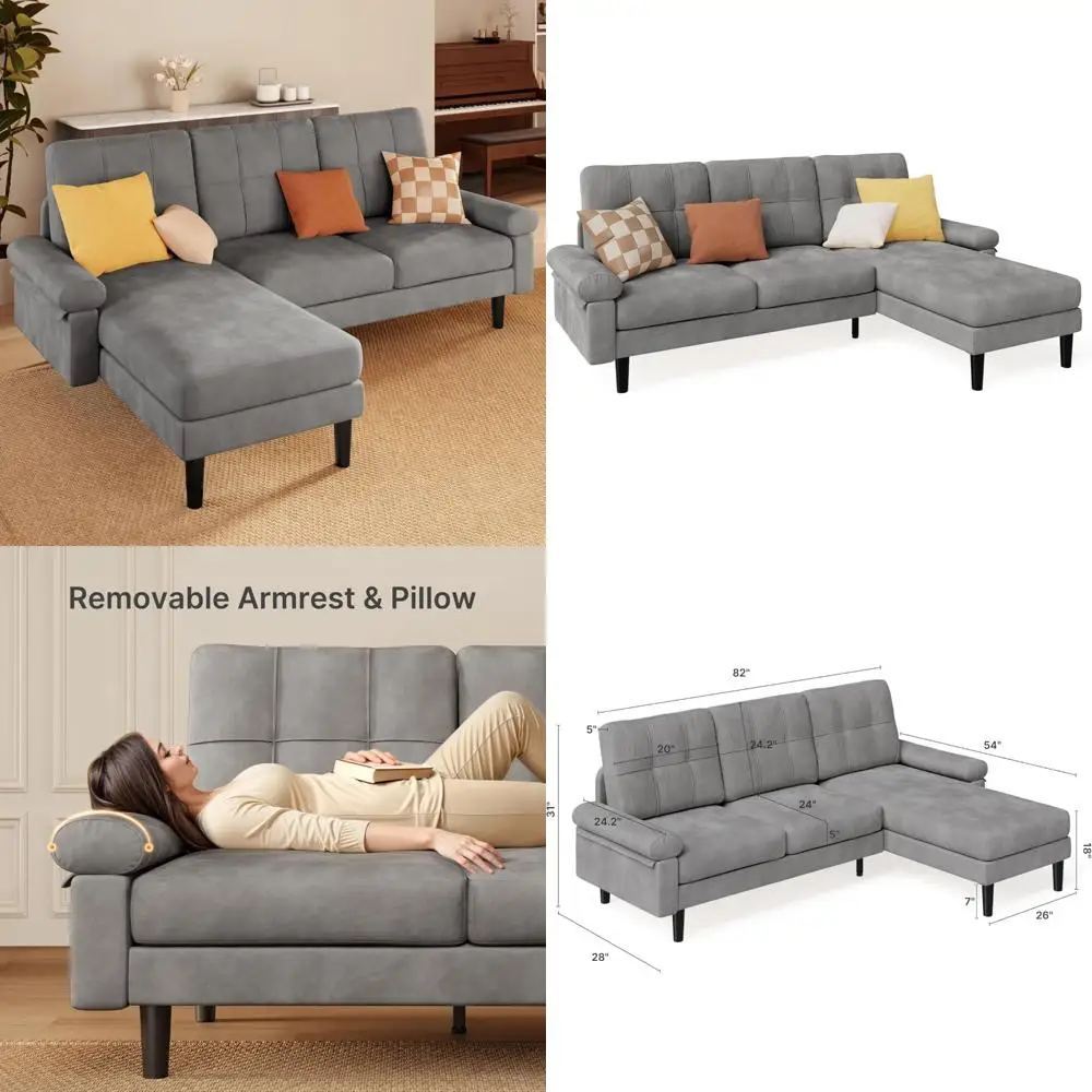 أريكة مخملية حديثة قابلة للتحويل على شكل حرف L مكونة من 3 مقاعد لغرفة المعيشة والشقة وراحة المكتب #1