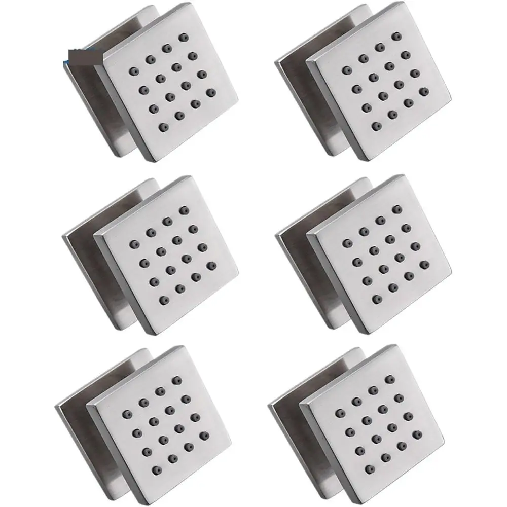 

Golden Brushed Nickel Square Spa Shower Head with Concealed Jets and 6pc Accessory Set