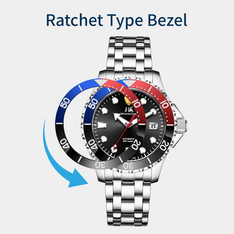 shanghai relogio masculino Men Watch 200m Diving Business Waterproof Fashion Automatic Mechanical Watch Ocean Series SH3095