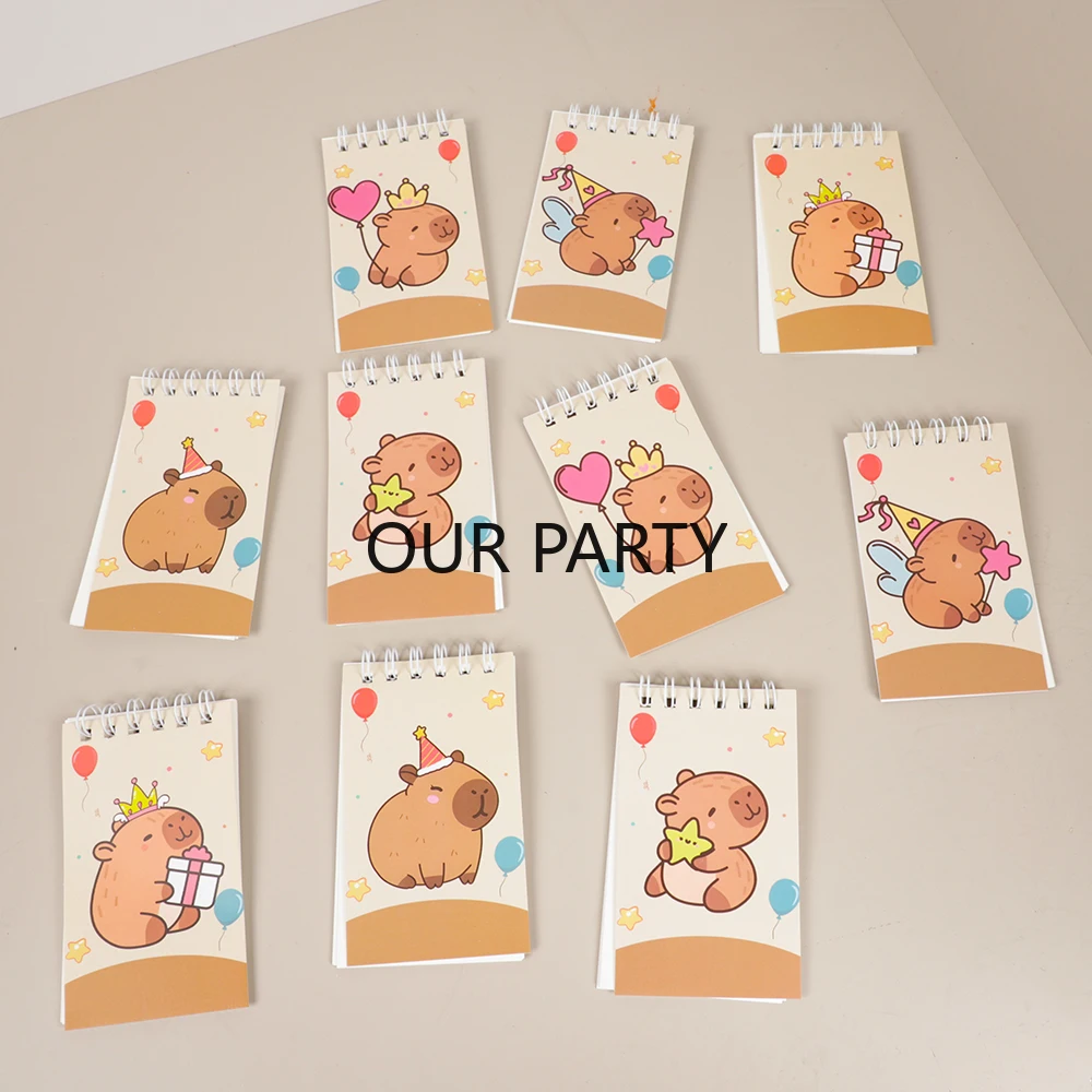 10Pcs Cartoon Animal Capybara Theme Portable Coil Notebook Mini Notepad for Kids Birthday Party Favors Back To School Rewards view 3