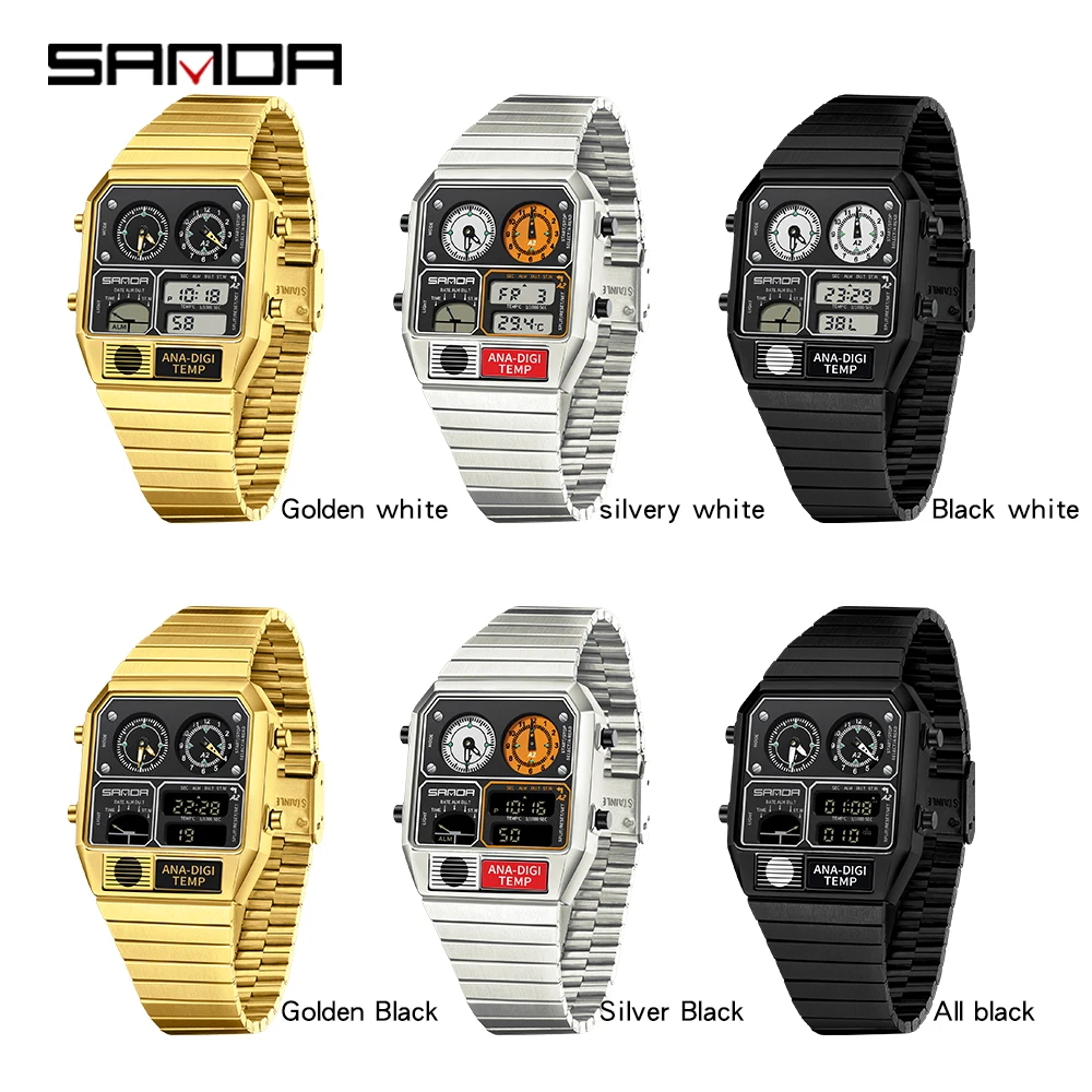 SANDA Top Electronic Watch for Men\'s Youth and Leisure Multi functional Temperature Gauge Stopwatch Timing Electronic Watch 3192