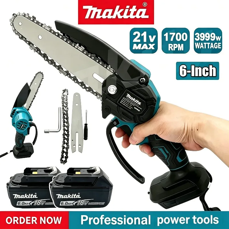 

Аккумуляторная цепная пила Makita 6 дюймов, портативная ручная пила для распиловки древесины, садовый инструмент для обрезки деревьев