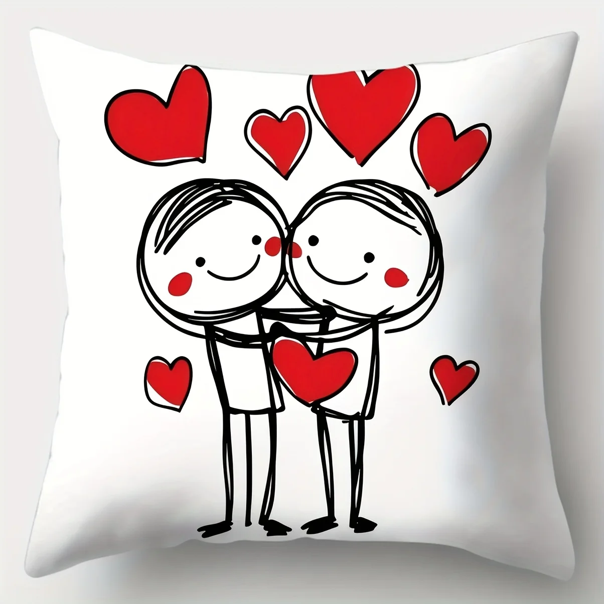 1PC 2D Flat Cute Valentine's Day Stick Figure Love Throw Pillow Covers
