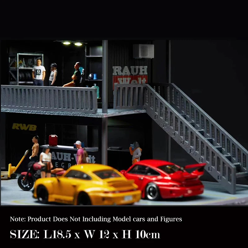 Assemble LED Diorama 1:64 Model Car Parking Lot Station Garage Display Collection - Subway & RWB Double Deck Version