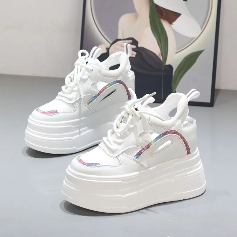 

2026 New Summer Women Sandals 10CM Wedges Hollow Out Sneakers Ladies Breathable Mesh Platform Casual Shoes Woman White Shoes