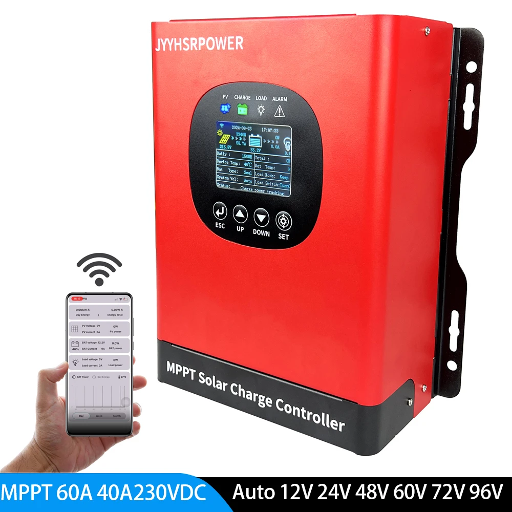 5760W 60A 50A 40A 30A Built-In WIFI MPPT Solar Charge Controller Max 230VDC For 12V 24V 48V 60V 72V 96V Auto System