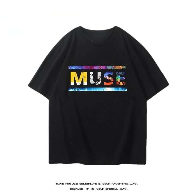 

Новинка 2025, летняя модная мужская свободная футболка Muse Rock Heavy Metal American Street, винтажная летняя повседневная мужская футболка с коротким рукавом