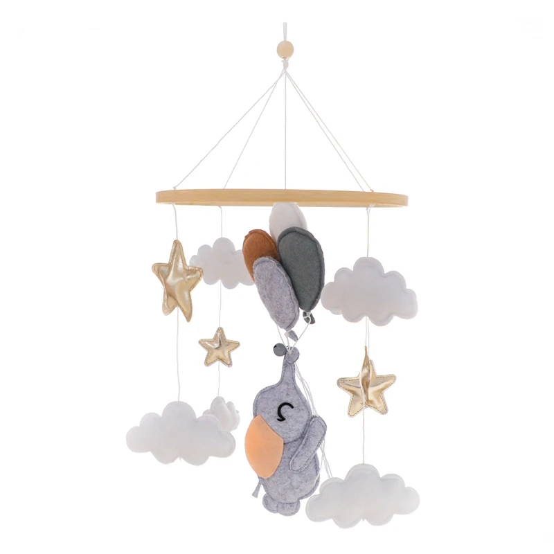 Wooden Crib Mobile Baby Rattles Toys Soft Felt Cartoon Grey Bear Cloudy Star Moon Hanging Bed Bell Mobile Crib Bracket Baby Gift