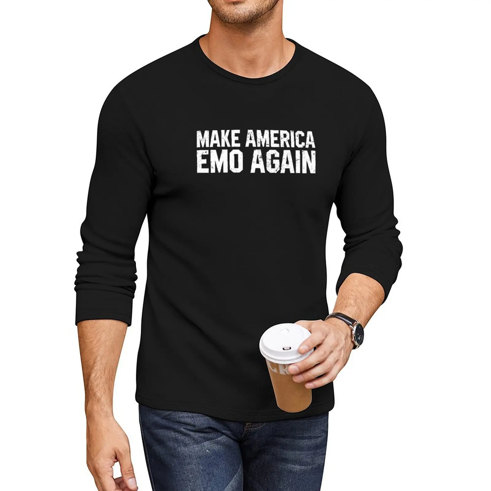 

MAKE AMERICA EMO AGAIN Забавная готическая длинная футболка для мальчиков, белые футболки, футболки с рисунком, винтажная одежда, одежда для мужчин