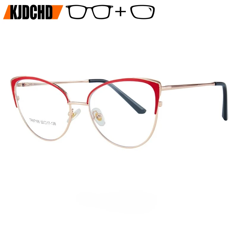 

KJDCHD модные очки Cateye по рецепту, очки для близорукости, металлические оптические очки для женщин, анти-синий свет/фотохромные