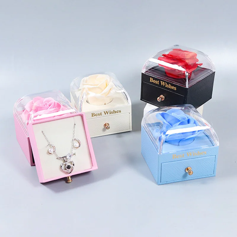 New Rose Flower Jewelry Box for Necklace Pendant Valentine's Day Gift Organizer Plastic Paper Packaging Display Box For Women