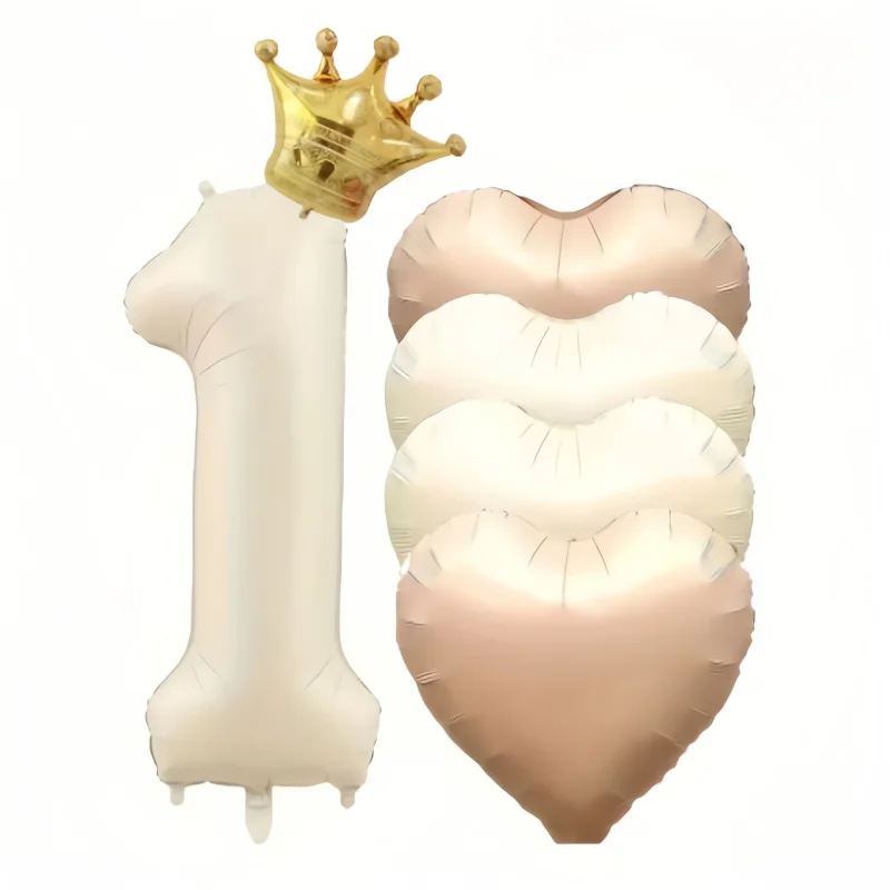﻿   6 قطعة/المجموعة 40 بوصة الذهب كريم الأبيض عدد احباط بالون تاج على شكل قلب بالون 1-9 سنة طفل صبي فتاة حفلة عيد ميلاد الديكور