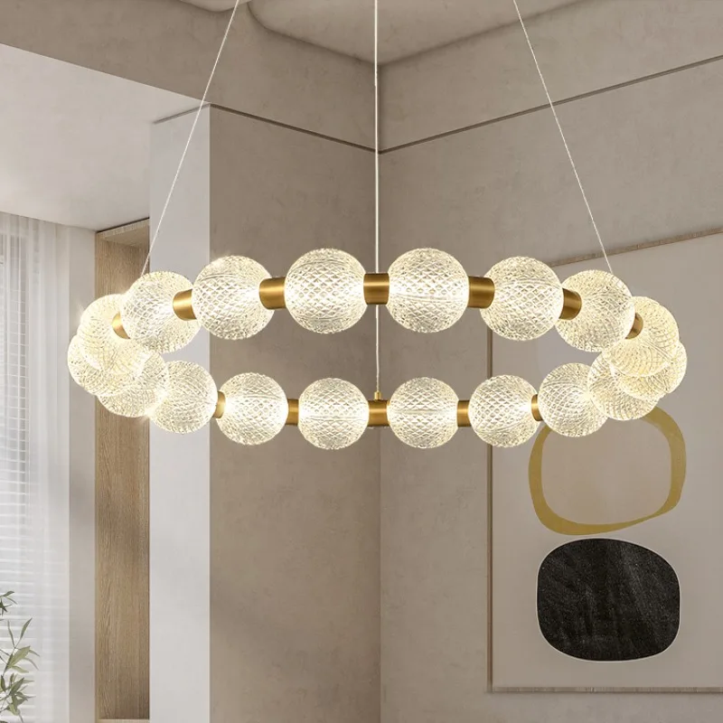 nordic round ball led chandelier lampada de cobre para sala de jantar sala de estar luxo bola de acrilico luminarias 01