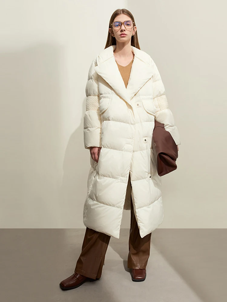 AMII Minimalistische Feste Koreanische Mode Daunenjacke Damenbekleidung 2024 Winteranzug Kragenjacke Warme Dicke Lange Mäntel 12344029