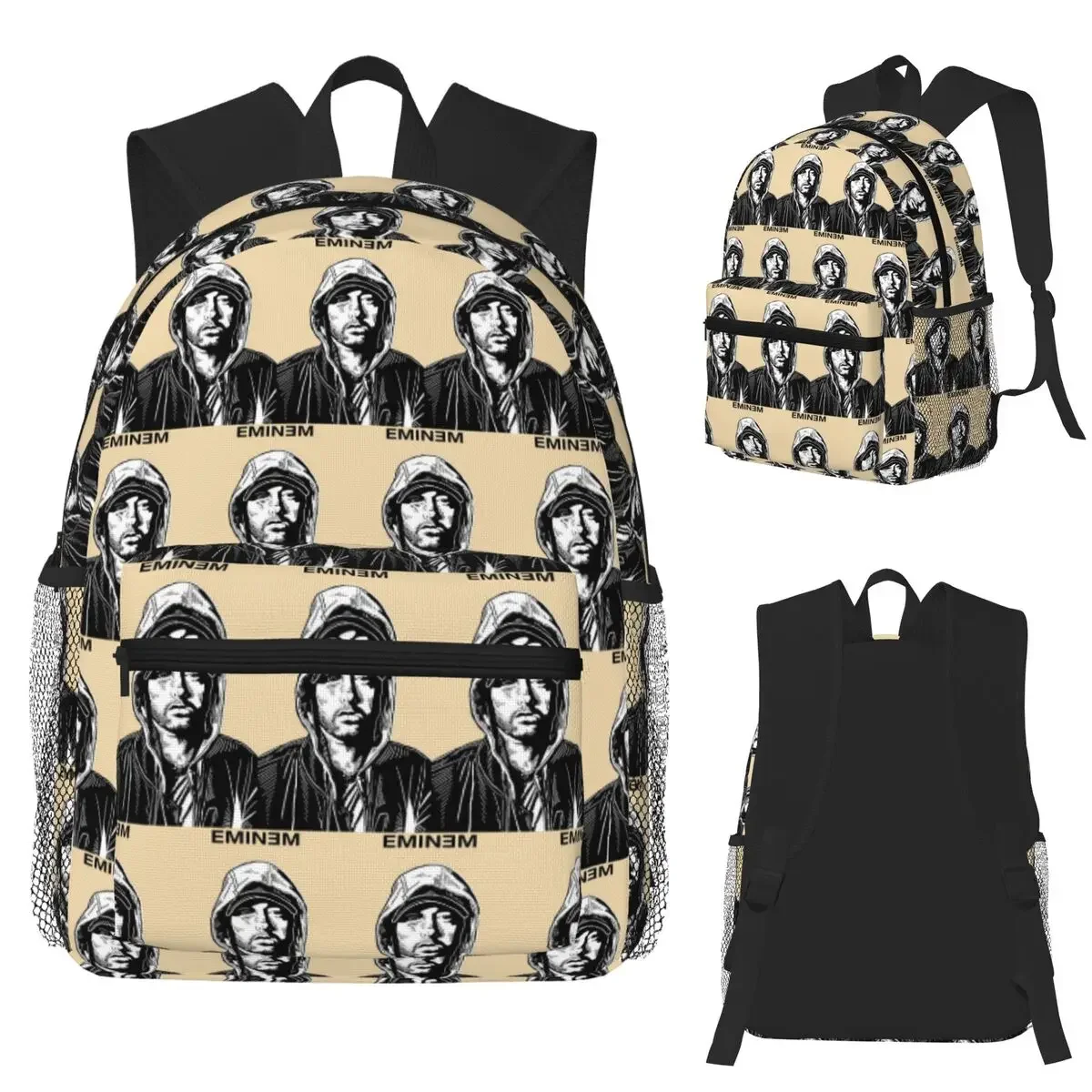 

American Rapper E-Eminem Beige By Sakti Waciaw Displate Student Backpack School Bag Daypack for Men Women Bookbag Shoulder Bags