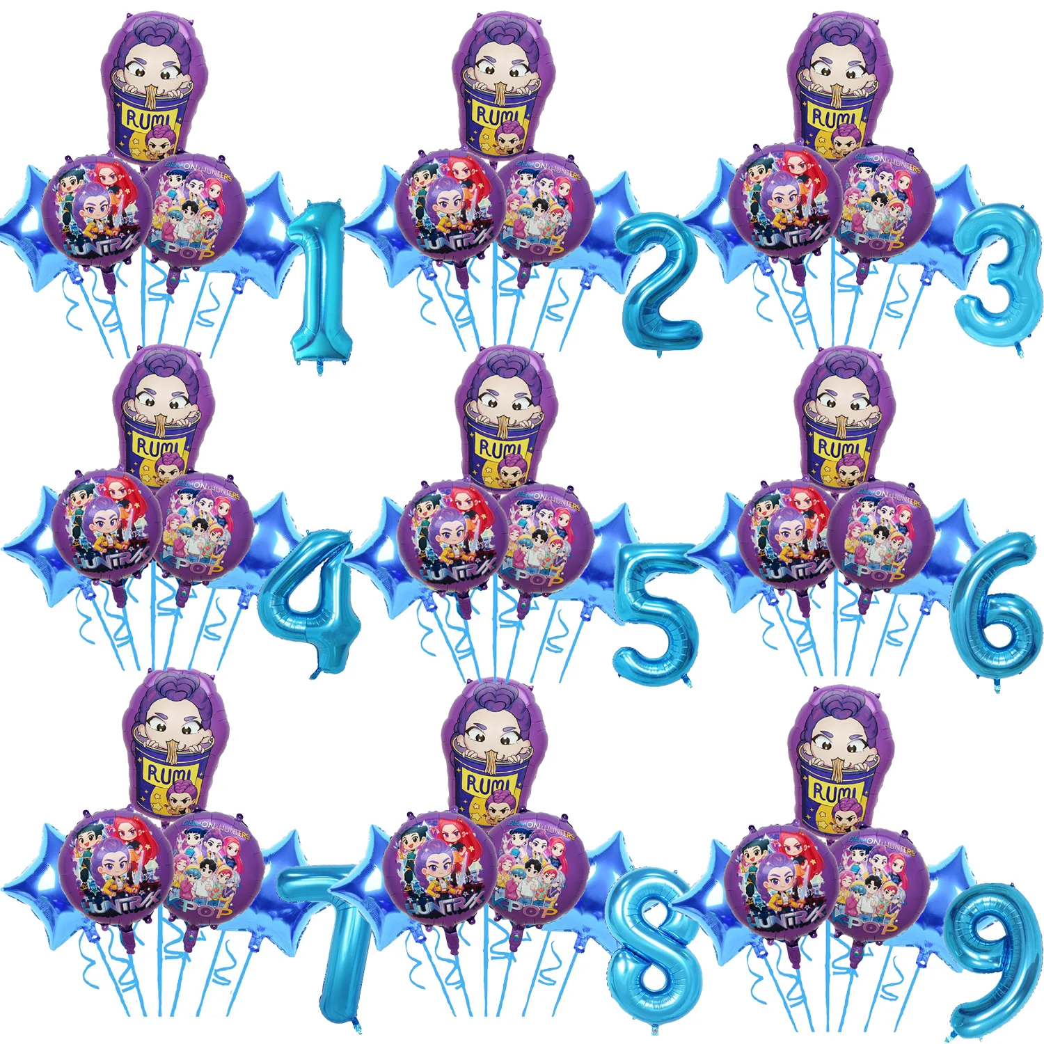 

Kpop Girls Boys Demon Hunter Decor Disposable Party Purple Gold Balloons Birthday Decoration Cake Topper Insert for Baby Shower